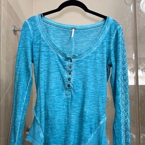 Free People  Blue Long Sleeve Top